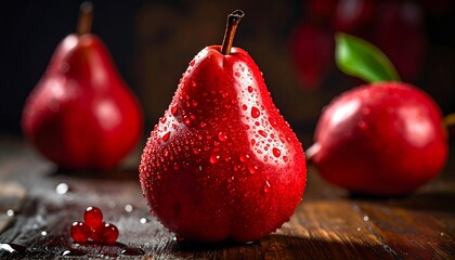 Red pears with water droplets