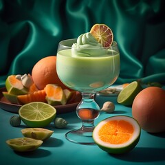 Refreshing citrus dessert in a glass garnished with lime and orange slices perfect for a summer treat or healthy snack