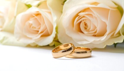 Wedding rings on roses