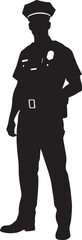 Black silhouette of a police officer standing black and white