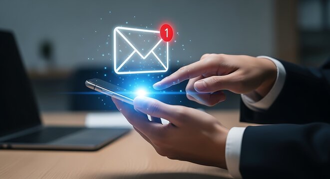 Checking email notification on smartphone for business communication