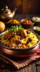 Aromatic Indian dish in copper bowl