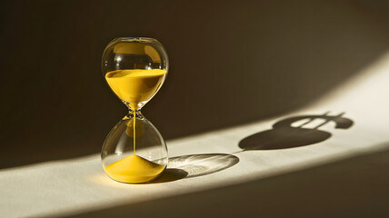 Hourglass casting a dollar sign shadow, a powerful visual metaphor for the idiom time is money and financial concepts