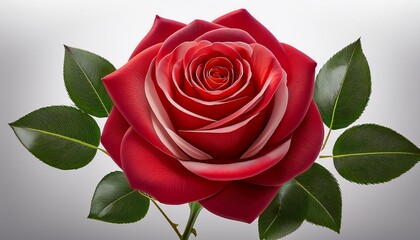 Naklejka premium Beautifully Rendered Vibrant Red Rose With Delicate Petals And Green Leaves Isolated On Transparent Background