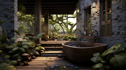 A luxurious bathing retreat, nestled in serene nature for ultimate relaxation and rejuvenation,