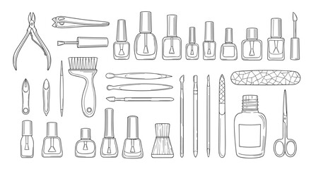 Fototapeta premium Collection of nail care tools and products for beautiful manicures