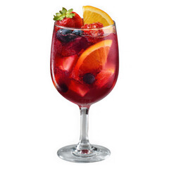 Refreshing fruit sangria cocktail isolated on transparent background