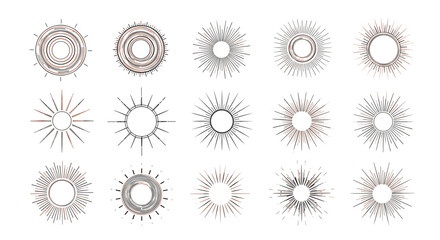 Collection of decorative sunburst starburst and rays elements for graphic design projects