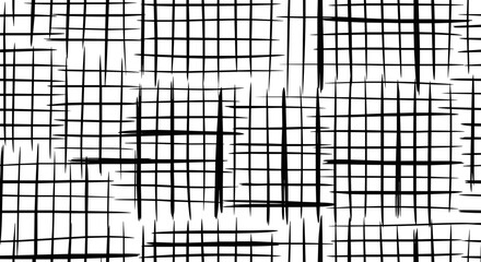 Fototapeta premium Abstract grid pattern vector seamless texture with irregular lines hand drawn style for textile design background