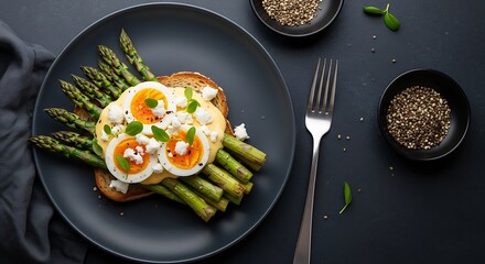Asparagus Toast with Eggs and Feta.