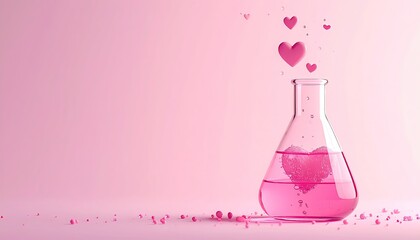 Pink heart-shaped chemical reaction in a flask