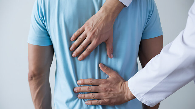 Doctor examining patients back in clinic for medical assistance and healthcare service medical technology