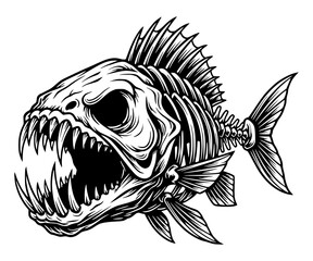 Piranha Fish Skeleton with Sharp Teeth, Fish SVG, Skeleton SVG, Spooky SVG, Sea Life SVG © VisuaLabArt