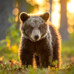 Bear cub in golden forest light