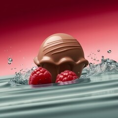 Chocolate truffle with raspberries in water a sweet dessert concept perfect for food photography and advertising