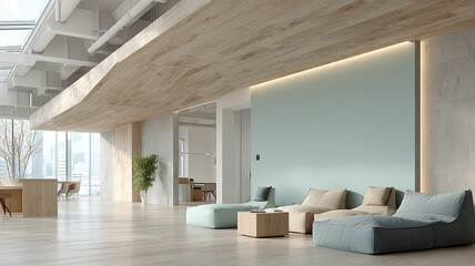 Industrial loft interior with exposed brick walls and metal-framed windows.