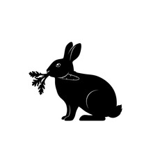 Obraz premium Rabbit Silhouette Eating Greens Wildlife Art, Simple Animal Icon for Nature Designs