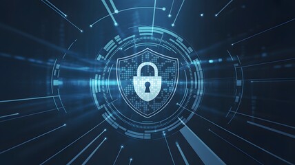 Obraz premium Digital security shield with padlock and abstract technology background