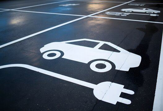 Electric vehicle charging station parking spot with car and plug symbol