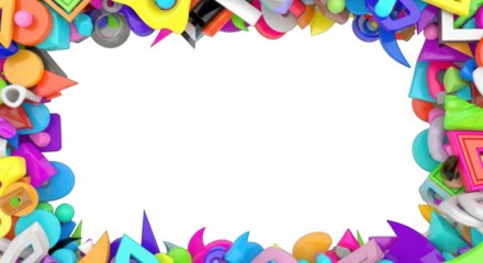 Colorful Geometric Shapes Border Frame with 3D Rendering.