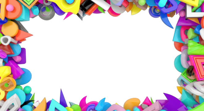 Colorful Geometric Shapes Border Frame with 3D Rendering.