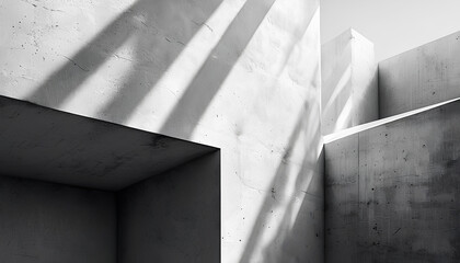 Arquitetura abstrata minimalista com blocos de concreto e formas simples, contru&ccedil;&atilde;o brutalista