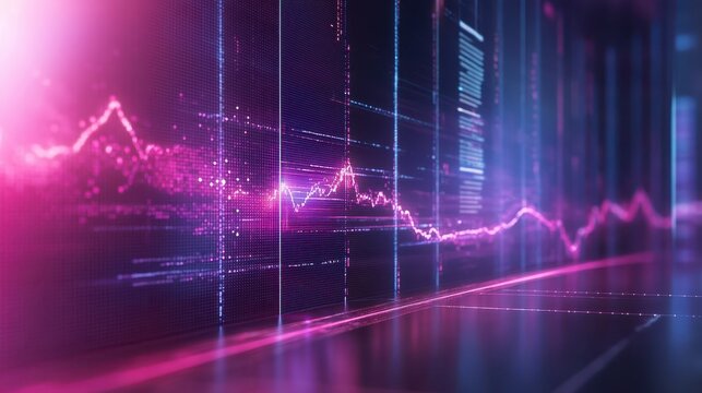 A digital visualization featuring a vibrant, neon-colored graph with dynamic data trends and a futuristic aesthetic.