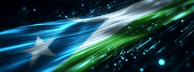 Futuristic Djibouti Flag Waves in Digital Animation with Vibrant Colors and Bright Background Effects