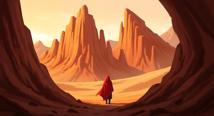 Desert Wanderer Facing Red Mountains.