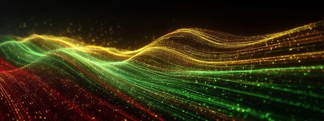 Digital Animation of Futuristic Waves in Colors of Ethiopia Flag in a Stunning Abstract Design