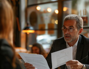 A professional sitting with clients, client meeting, work meeting