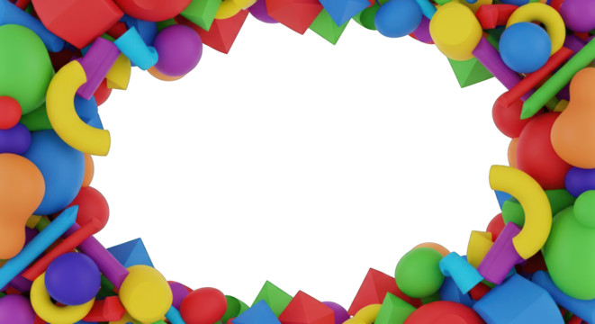 Colorful Geometric Shapes Bordering a White Space.