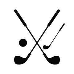 Black and white silhouette two golf clubs