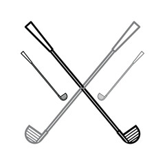 Black and white silhouette two golf clubs