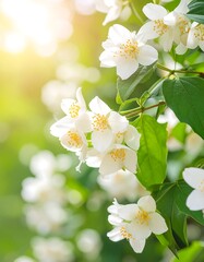 Obraz premium Delicate white jasmine flowers in sunlight