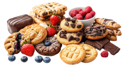 Delicious sweet dessert collection of homemade baked treats assorted pastries cakes cookies gourmet confectionery food isolated on white background