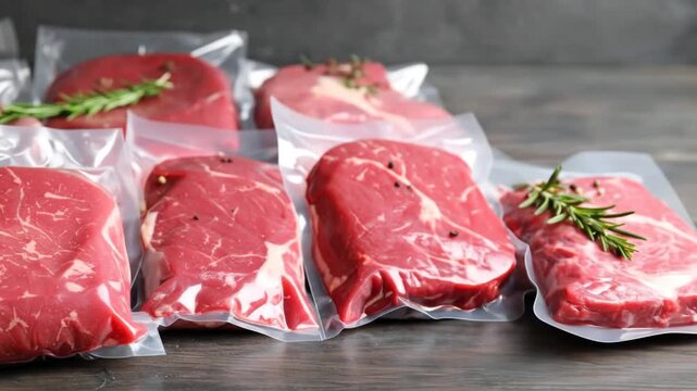 Vacuum-Packed Fresh Meat Cuts: Premium Beef Steaks Ready for Cooking