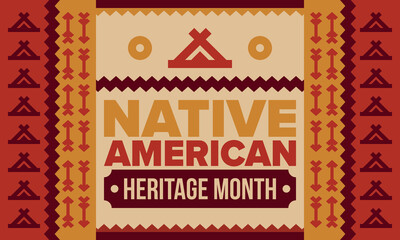 Native American Heritage Month in November. American Indian culture. Celebrate annual in United States. Tradition pattern. Poster, card, banner and background. Vector ornament, illustration