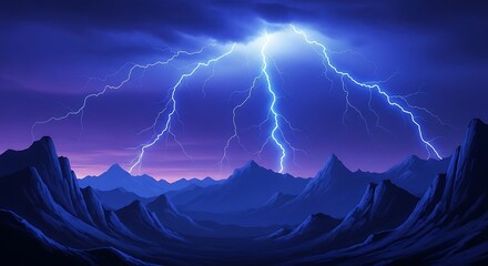 Dramatic Lightning Storm Over Mountain Peaks.