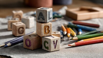 Kids study space with alphabet toys and creative tools.