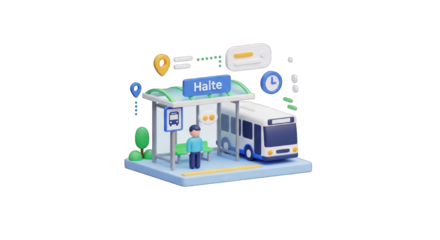 3D Bus Stop Scene with Passenger and Bus.