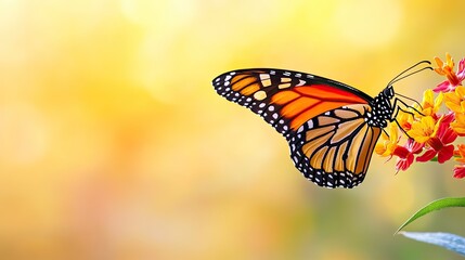 Fototapeta premium Monarch butterfly on flower in golden light