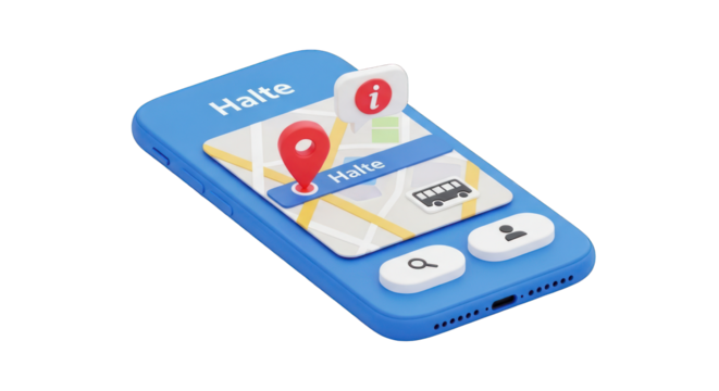 Blue Smartphone Displaying a Bus Stop Location App Interface. - Powered by Adobe