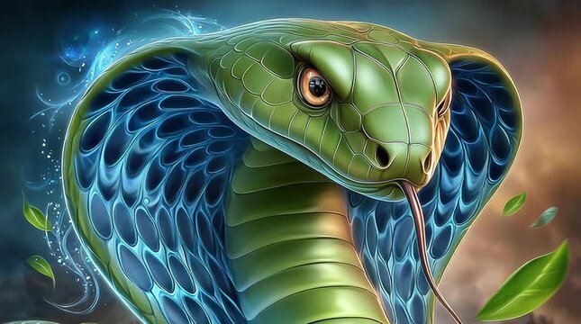 Divine Green Cobra Serpent with a Glowing Hood