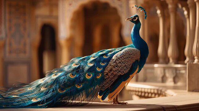 Majestic Peacock in Indian Palace Courtyard
