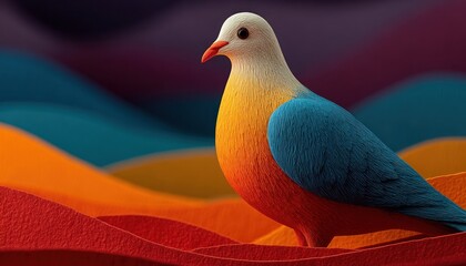 Paper dove placed on colorful background, symbolizing International Day of Peace