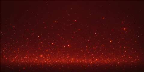 A festive red holiday background with glowing particles and glittering stars