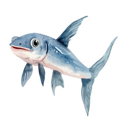 Fototapeta premium Watercolor Blue Fish with Large Eyes and Distinctive Fins Illustration