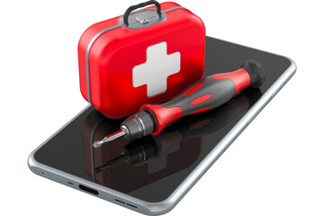 Smartphone with First Aid kit and precision screwdriver, transparent background
