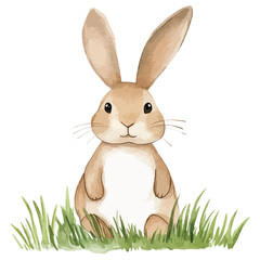 Obraz premium Watercolor Bunny Sitting in Grass Gentle Expression